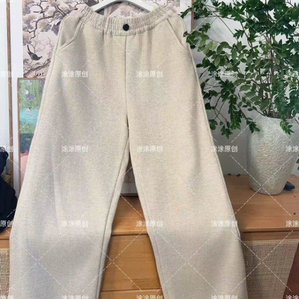 涂涂国风【百搭裤】原创设计苎麻中式松紧腰加绒百搭阔腿裤