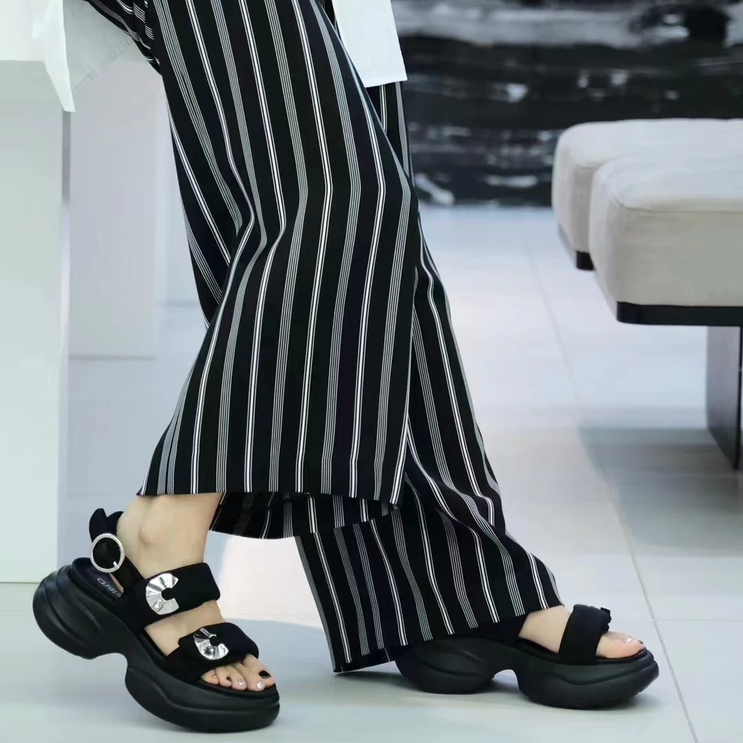 chalan 时尚百搭舒适休闲气质厚底黑色凉鞋A124X65