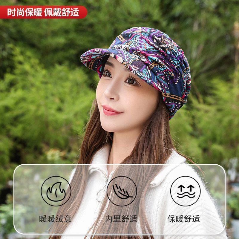 新款民族风碎花帽子女韩版潮软帽檐鸭舌帽秋冬季布帽子棒球帽时尚