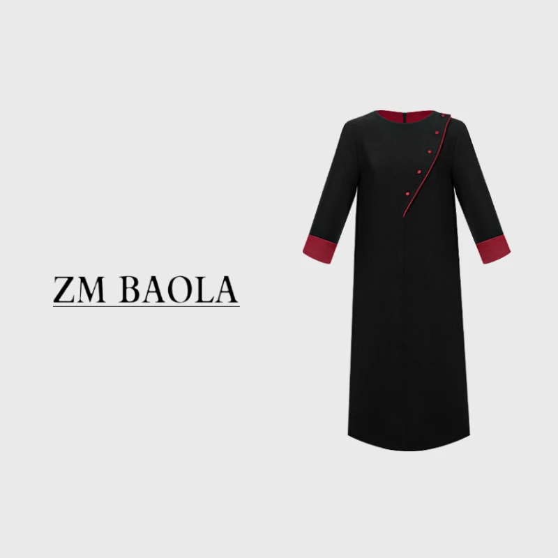 ZM BAOLA【语彤】拼色设计 轻奢质感 圆领连衣裙BL3021-S2