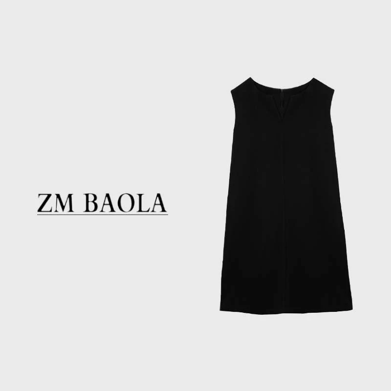 ZM BAOLA【简雅】短款简约黑色百搭气质纯色连衣裙BH2038-S1