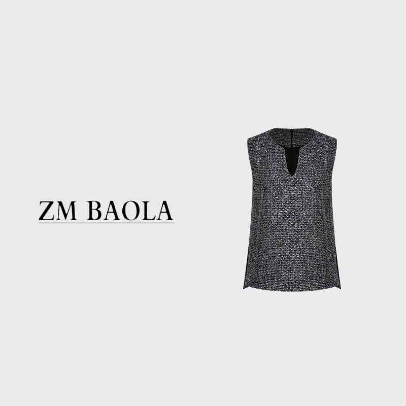 ZM BAOLA【遥光】绵羊毛 重工亮片设计 V领马甲上衣BN8154-S4
