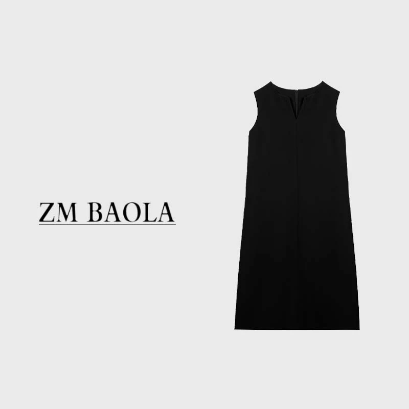 ZM BAOLA【简雅】简约黑色百搭气质夏季纯色连衣裙BH2006-S1