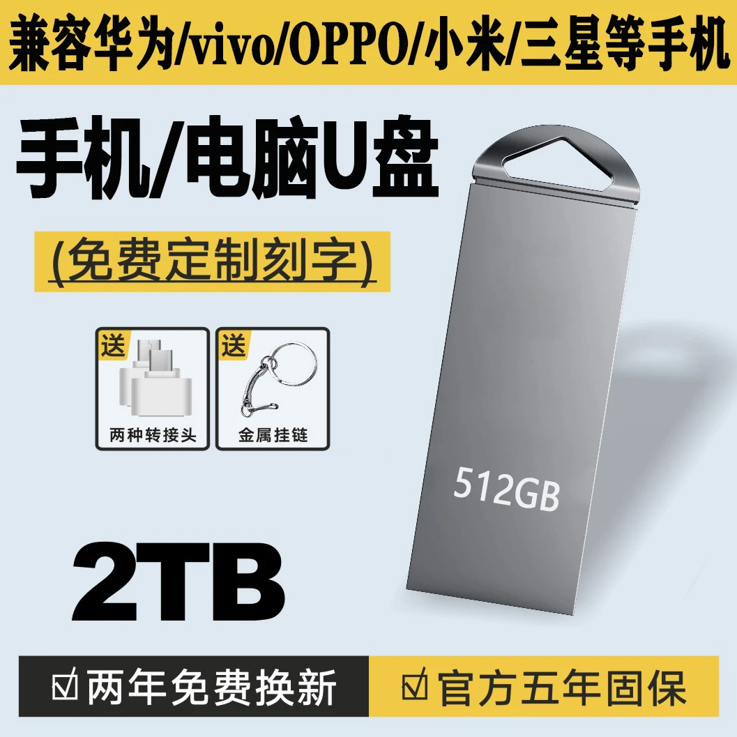 高速通用U盘2TB学生大容量512G手机电脑两用256g优盘128gb车载32g