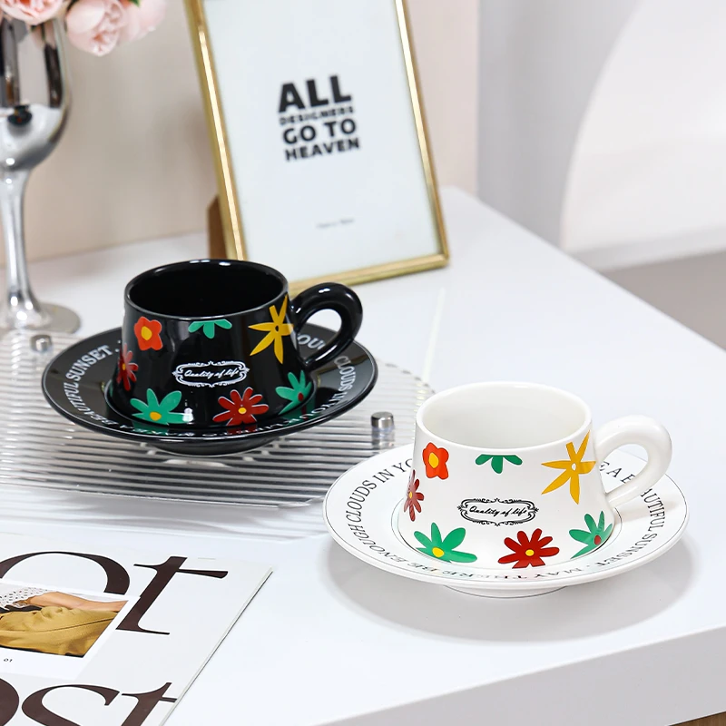 法式陶瓷咖啡杯碟五光十色高颜值下午茶牛奶马克杯礼盒套装伴手礼
