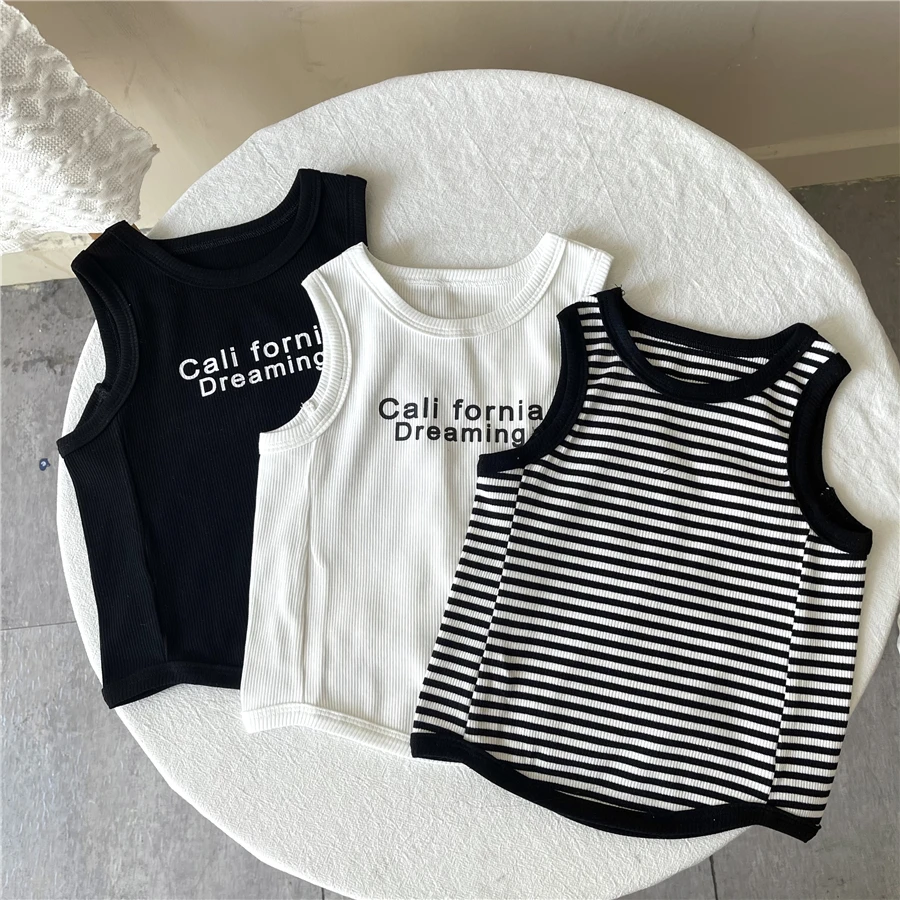 儿童背心2024新款洋气男童夏季休闲百搭女宝网红条纹衣服
