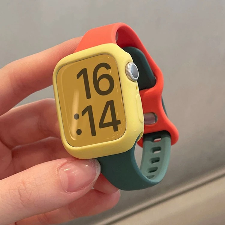 拼色小蛮腰硅胶套装壳适用苹果手表applewatch9876代SE蝴蝶扣创意