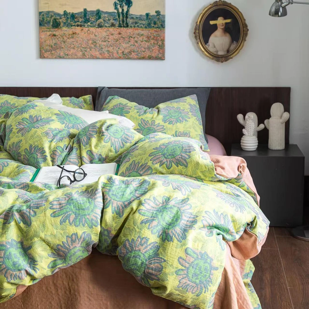 【双层纱被子】200*230轻盈不压身大豆被加厚四季被  向日葵