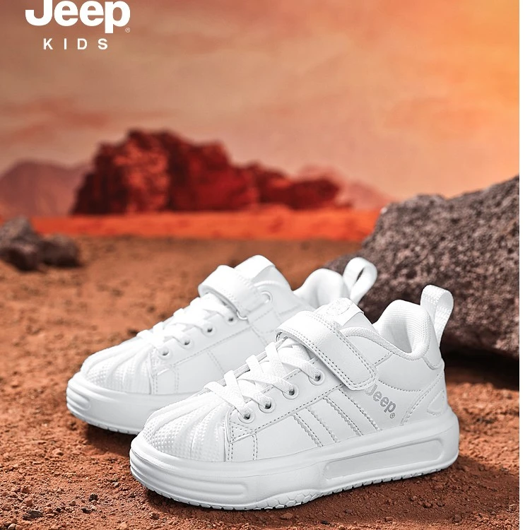 JEEP/吉普儿童小白鞋男童2023秋季新款魔法贴女童低帮运动板鞋子