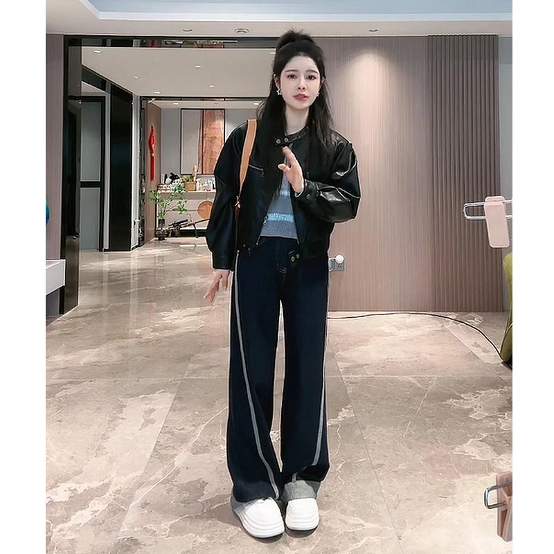 宿慕SUMU女款牛仔裤秋季2024新款时尚百搭撞色休闲牛仔裤C9900A