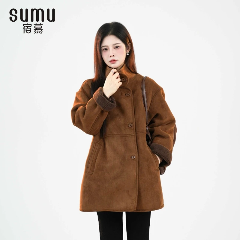 宿慕SUMU女款百搭宽松加厚外套11-18冬季2024新款时尚外套A1603Q