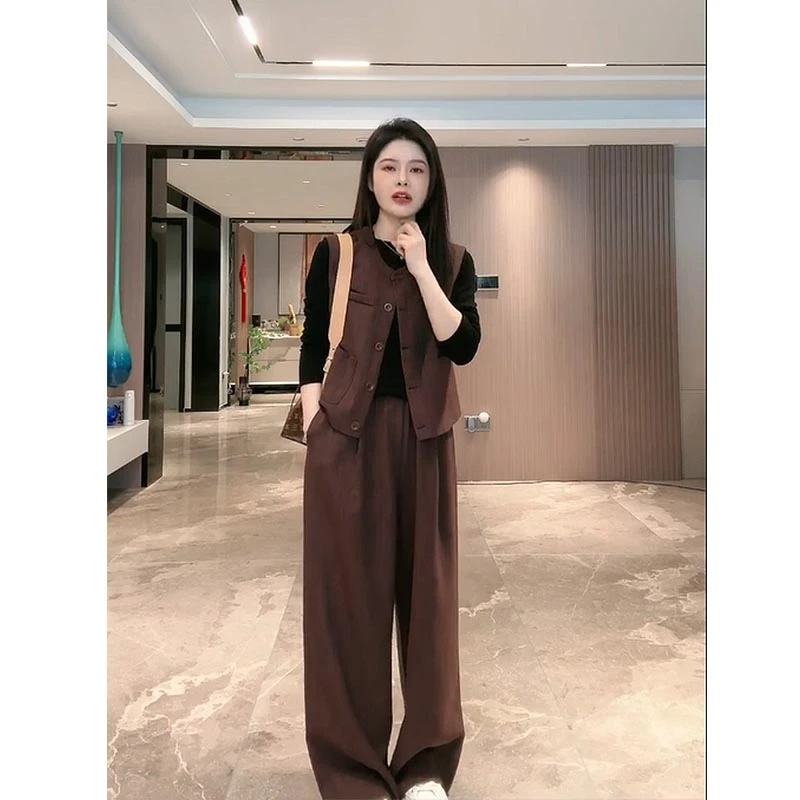 宿慕SUMU 女款套装秋款2024新款复古时尚百搭简约休闲两件套2F001