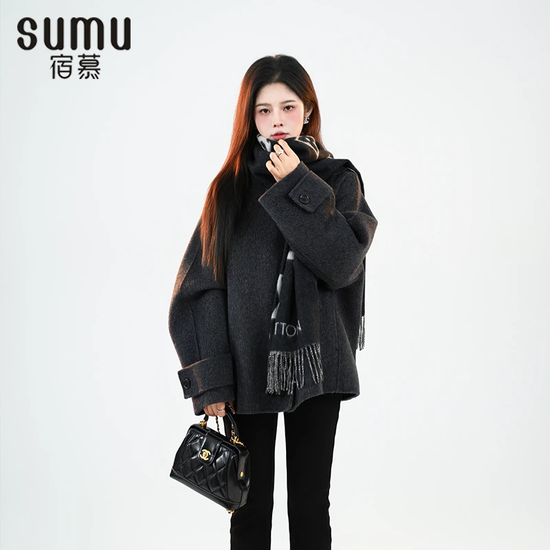 宿慕SUMU 女款设计感外套 10-29 冬款2024新款时尚百搭大衣D70004