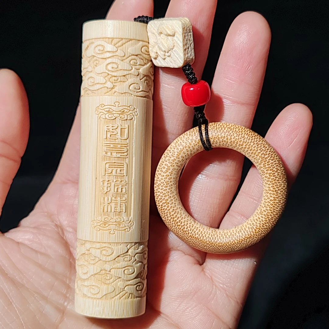 金箍棒盘玩实心竹雕刻浮雕祥云纹短款文玩解压手把件随身文玩正圆