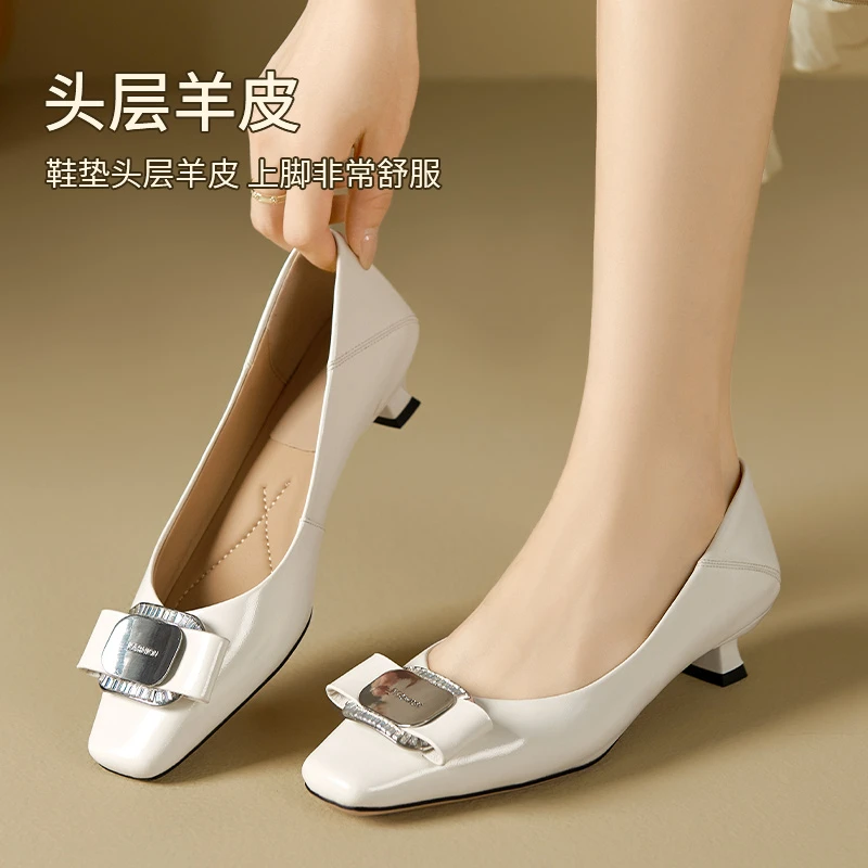 2398-16真皮跟鞋女鞋2025春新款皮鞋小香风配裙子的法式轻奢单鞋
