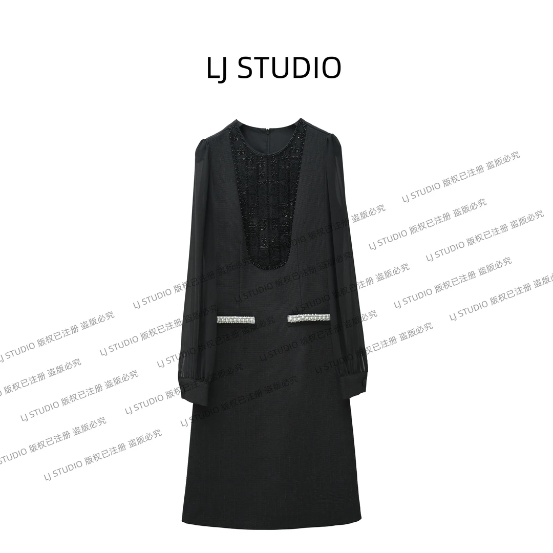 《姣姣专属》早秋优雅法式气质重工小香风圆领拼接连衣裙LJ0048