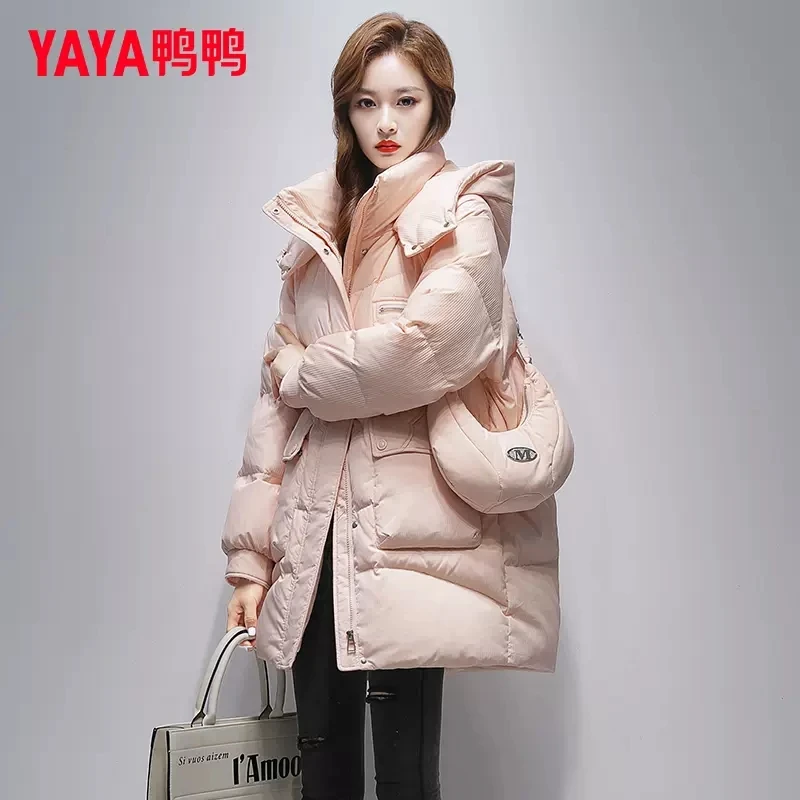 YAYA/鸭鸭中长款羽绒服女款冬季新款加厚韩版小个子外套面包服潮
