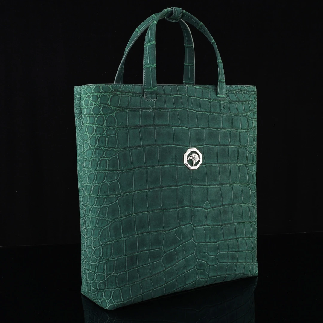 真皮小众男士托特包大容量高档时尚休闲绿色便携百搭网红潮流通勤