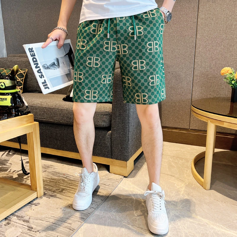 2023夏季新款欧版男士中裤时尚休闲百搭提花五分大短裤DK807