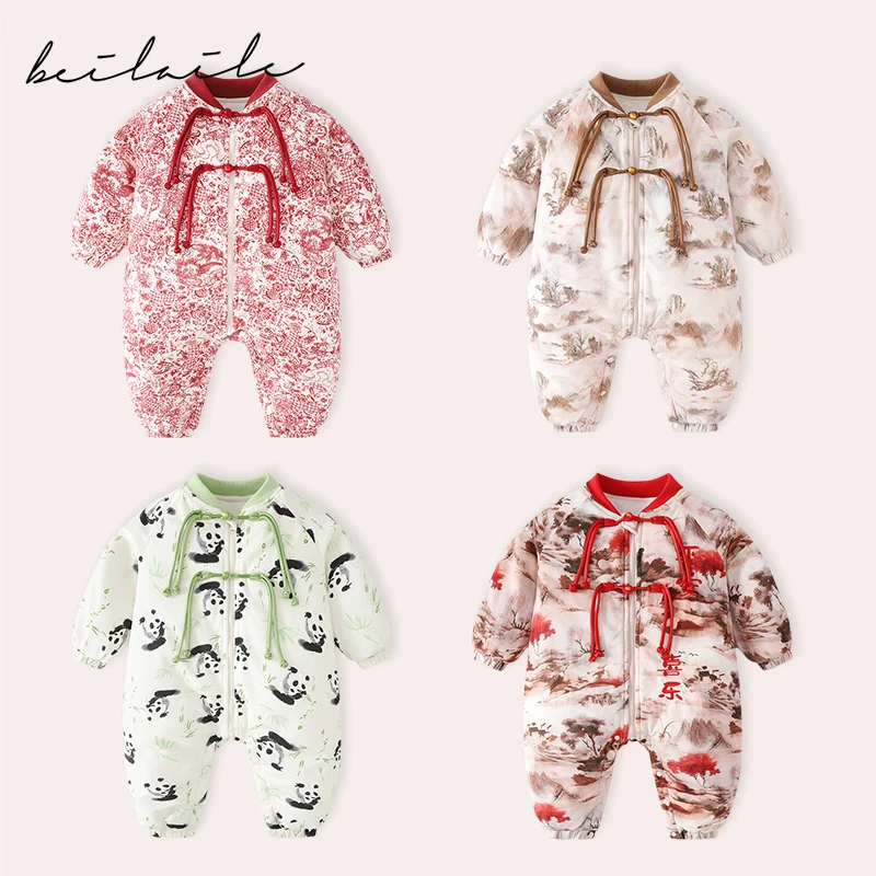 婴儿冬款连体衣棉服宝宝中国风衣服儿童秋冬外出保暖哈衣爬服加厚