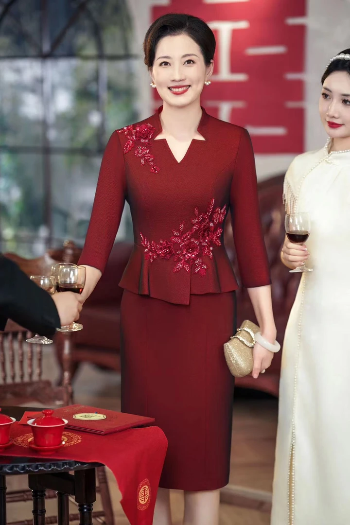 喜婆婆旗袍连衣裙高贵古典韵味小个子女儿结婚妈妈中式礼服