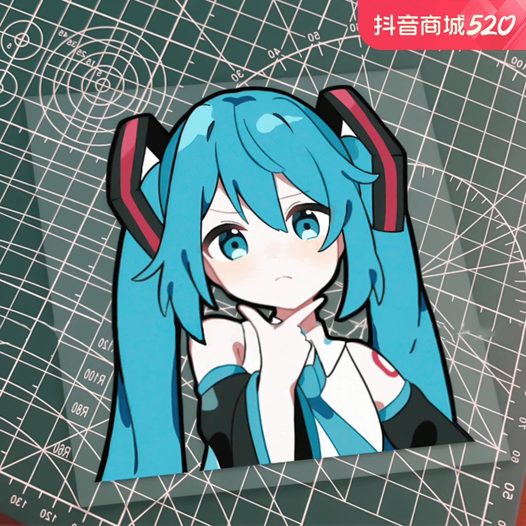 初音未来MIKU二次元动漫反光卡通汽车贴纸个性装饰电动车ipad贴纸