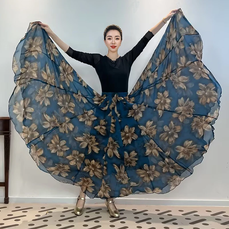 A《蓝洋鸢尾大花》雪纺满铺花半身裙/720大摆