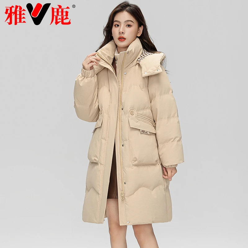 雅鹿正品羽绒服反季女秋冬季中长款白鸭绒女士保暖外套2023新款HT