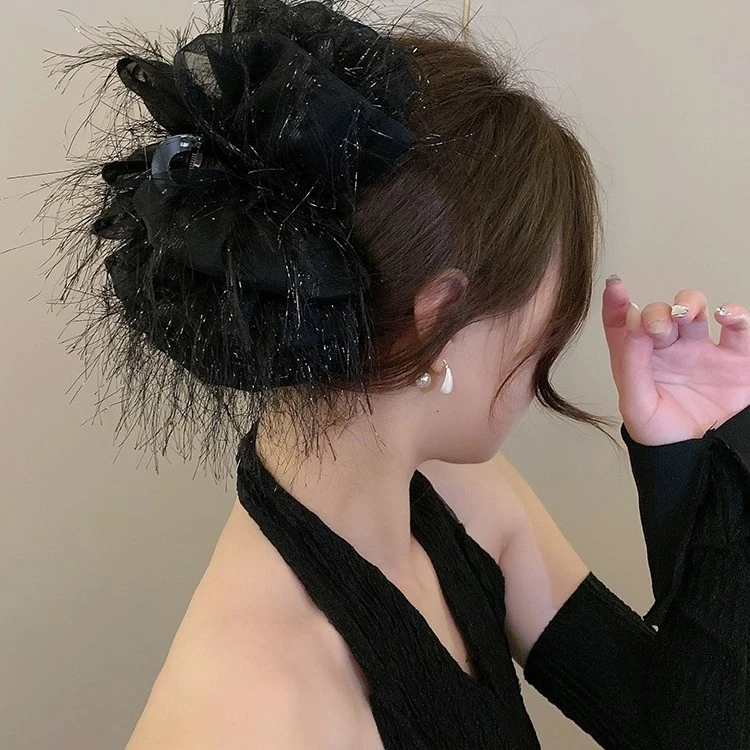 羽毛抓夹女ins发夹后脑勺盘发超仙发饰高级感夹子2048