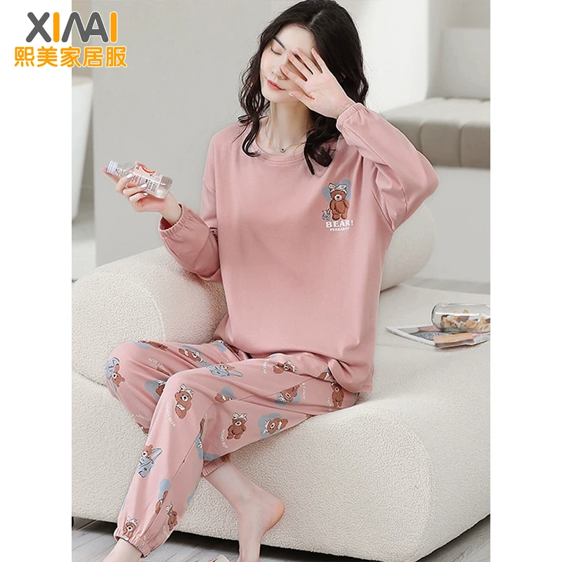 束腿睡衣女秋冬长袖2025女士女生卡通韩版家居服可外穿薄款套装