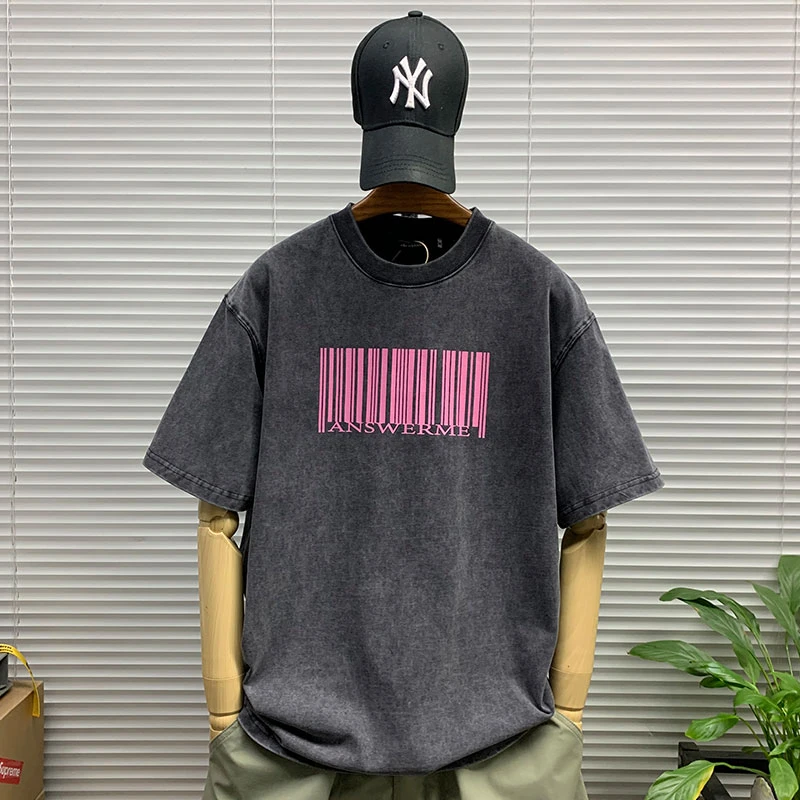 夏季新款圆领印花重磅纯棉短袖t恤男士休闲宽松潮牌百搭五分半袖T