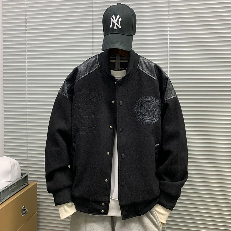 夹克男潮牌棒球服立领拼接休闲春秋运动街头百搭宽松潮流呢子外套