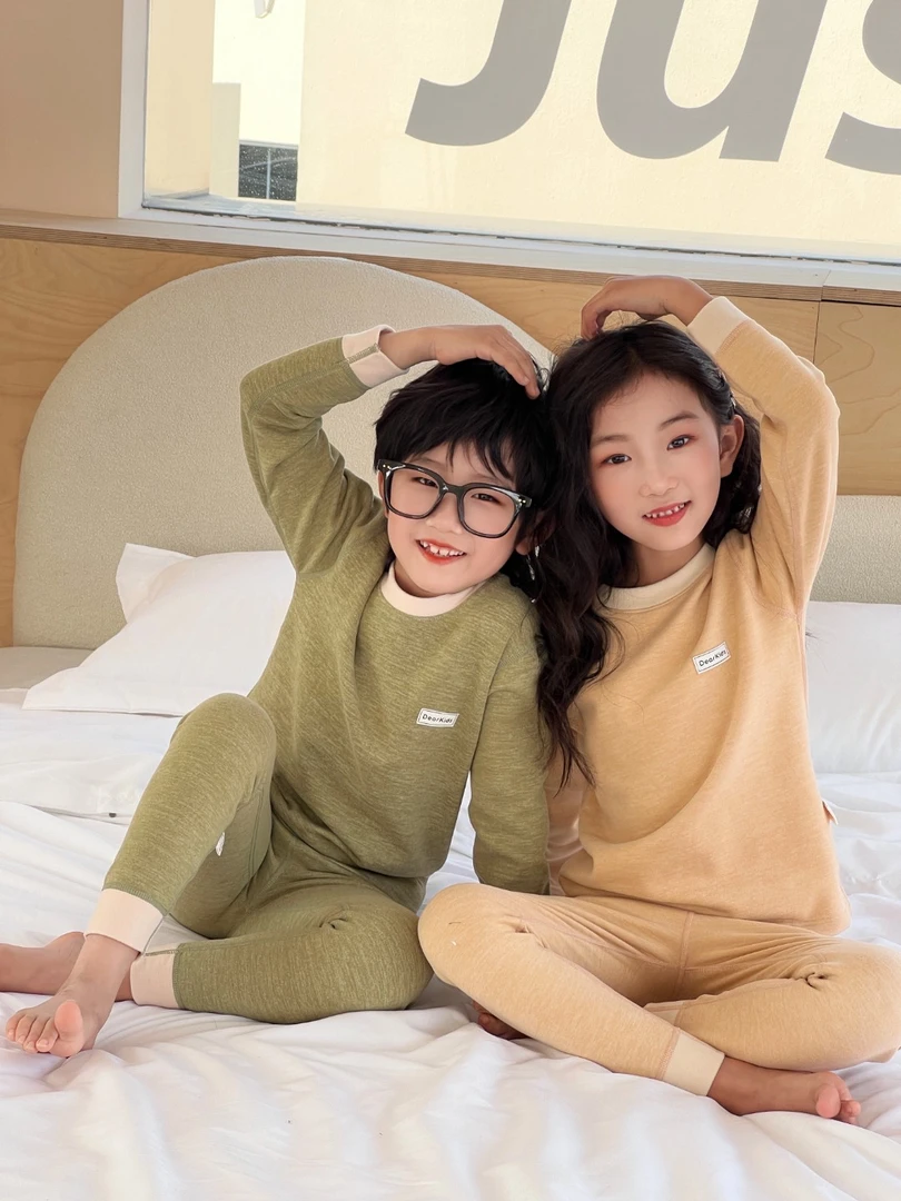 【芝芝家专属】羊毛蚕丝儿童睡衣家居服保暖秋冬内衣套加厚圆领冬季