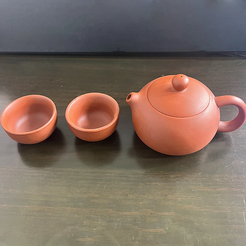 紫砂壶朱泥西施壶把壶功夫茶具家用泡茶壶一壶二杯泡茶器紫砂茶壶
