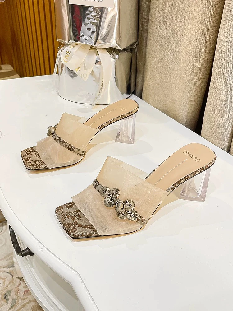 ZOORTTAR310087夏季新款时尚韩版网纱粗跟网红凉鞋女外穿复古拖鞋