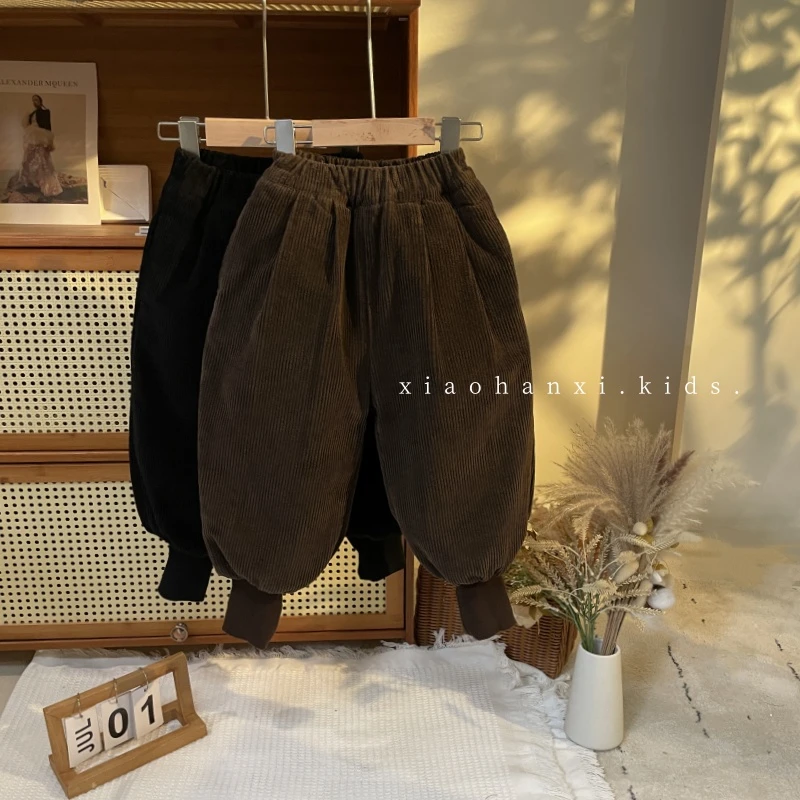 儿童加绒冬季宝宝绒裤子2023新款三层加厚外穿棉裤男童保暖裤女童