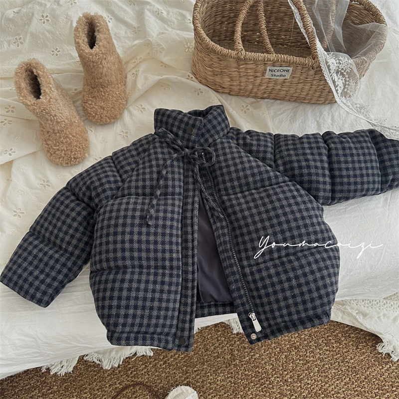 C冬季新品儿童格子厚实手塞棉服