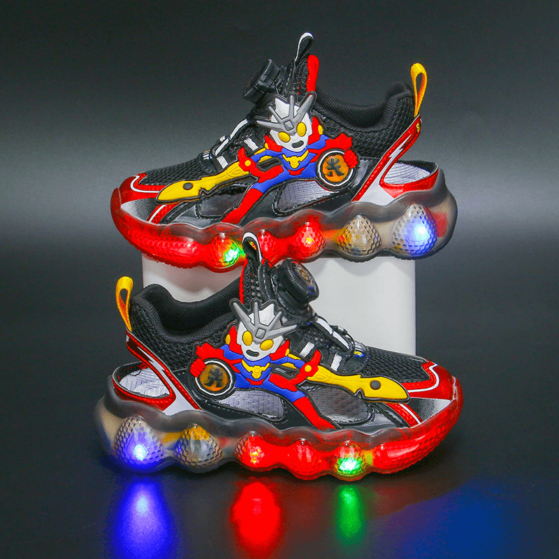 男童凉鞋2024夏季新款旋转纽扣亮灯鞋儿童沙滩鞋男孩运动包头凉拖