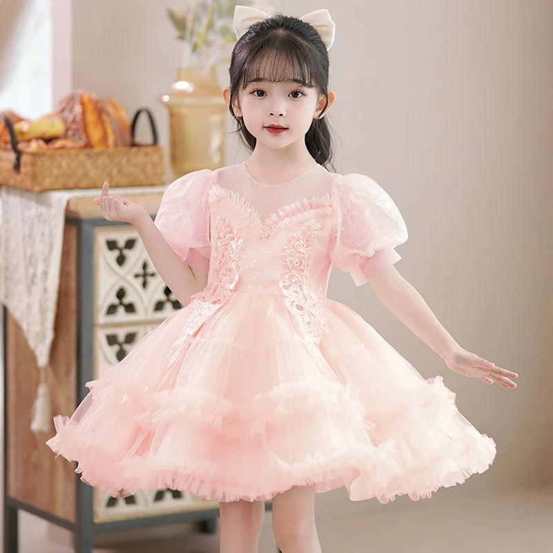女童夏装连衣裙儿童礼服公主裙小女孩花童洋气生日蓬蓬纱演出裙子