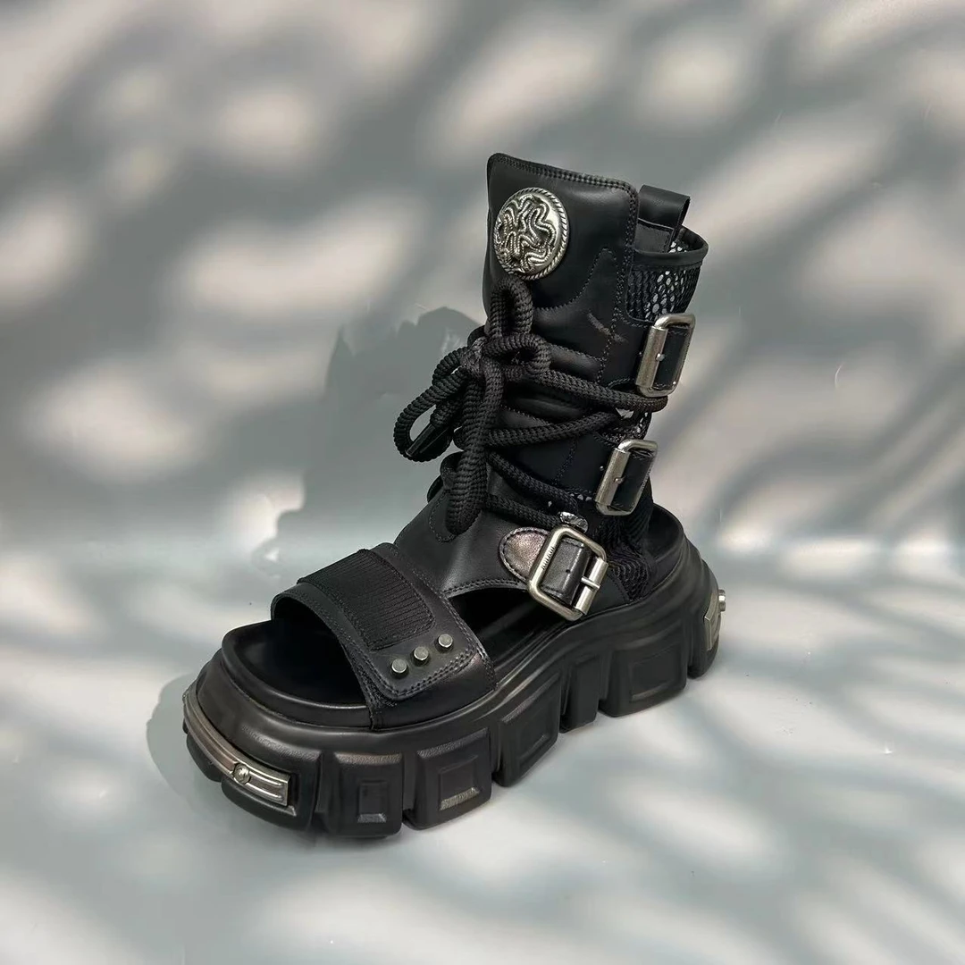 短靴复古系带拉链设计舒适龙年设计厚底夏季透气百搭镂空鞋女款