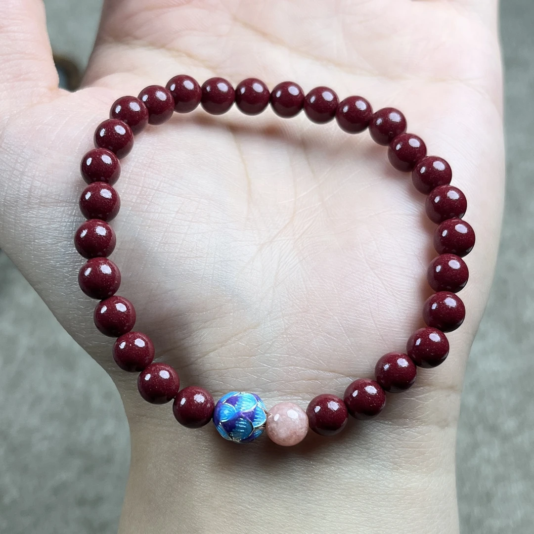 含辰砂工艺品高含量朱砂紫金砂设计款白鹿爆款莲珠手串