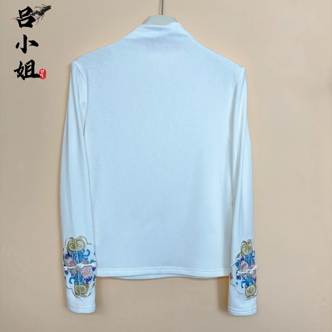 【舒芳】新款加绒百搭上衣冬季文艺气质国风长袖T恤