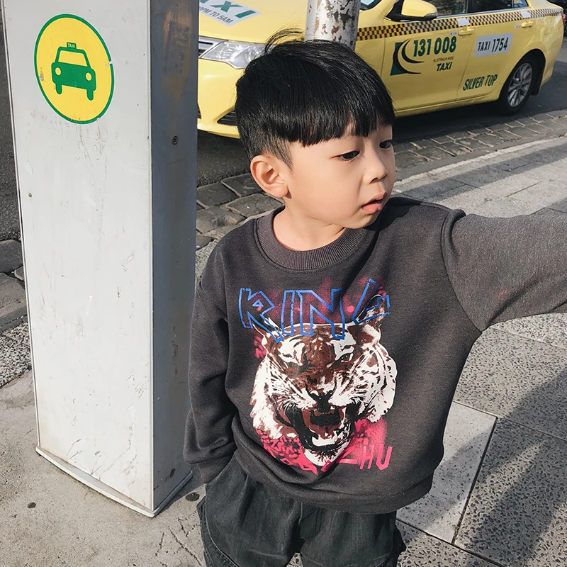 男童秋冬新款加绒卫衣韩版儿童洋气印花中大童秋装TH831W299