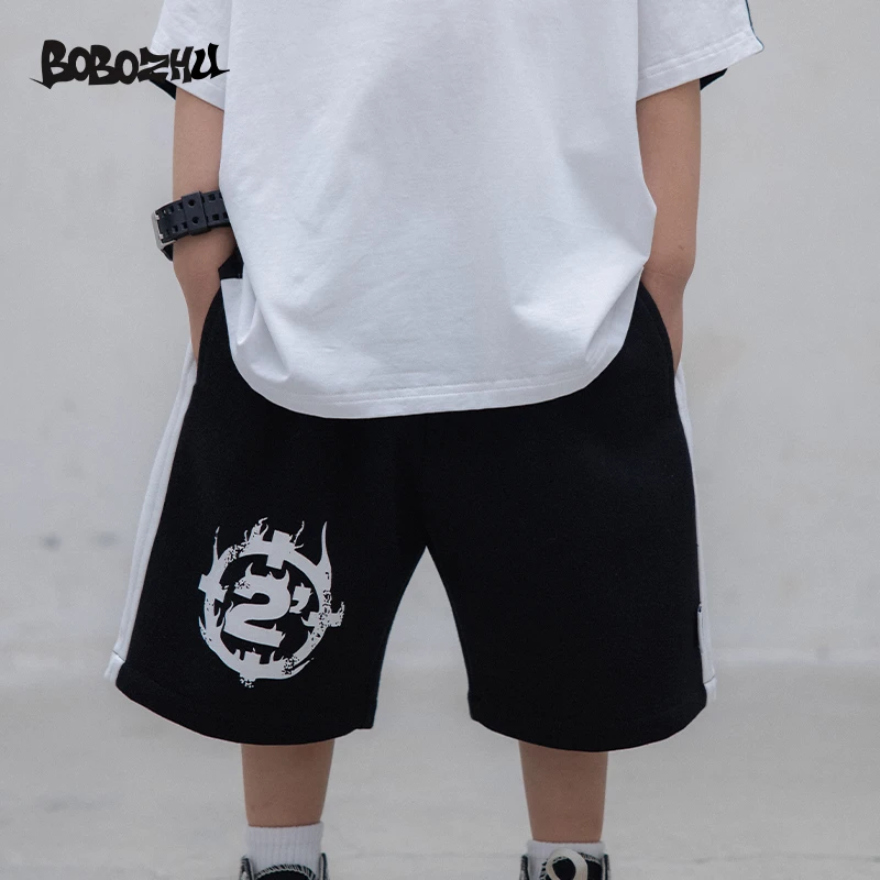 博博猪童装 儿童撞色印花针织短裤2024夏季清爽百搭日系F421K7034