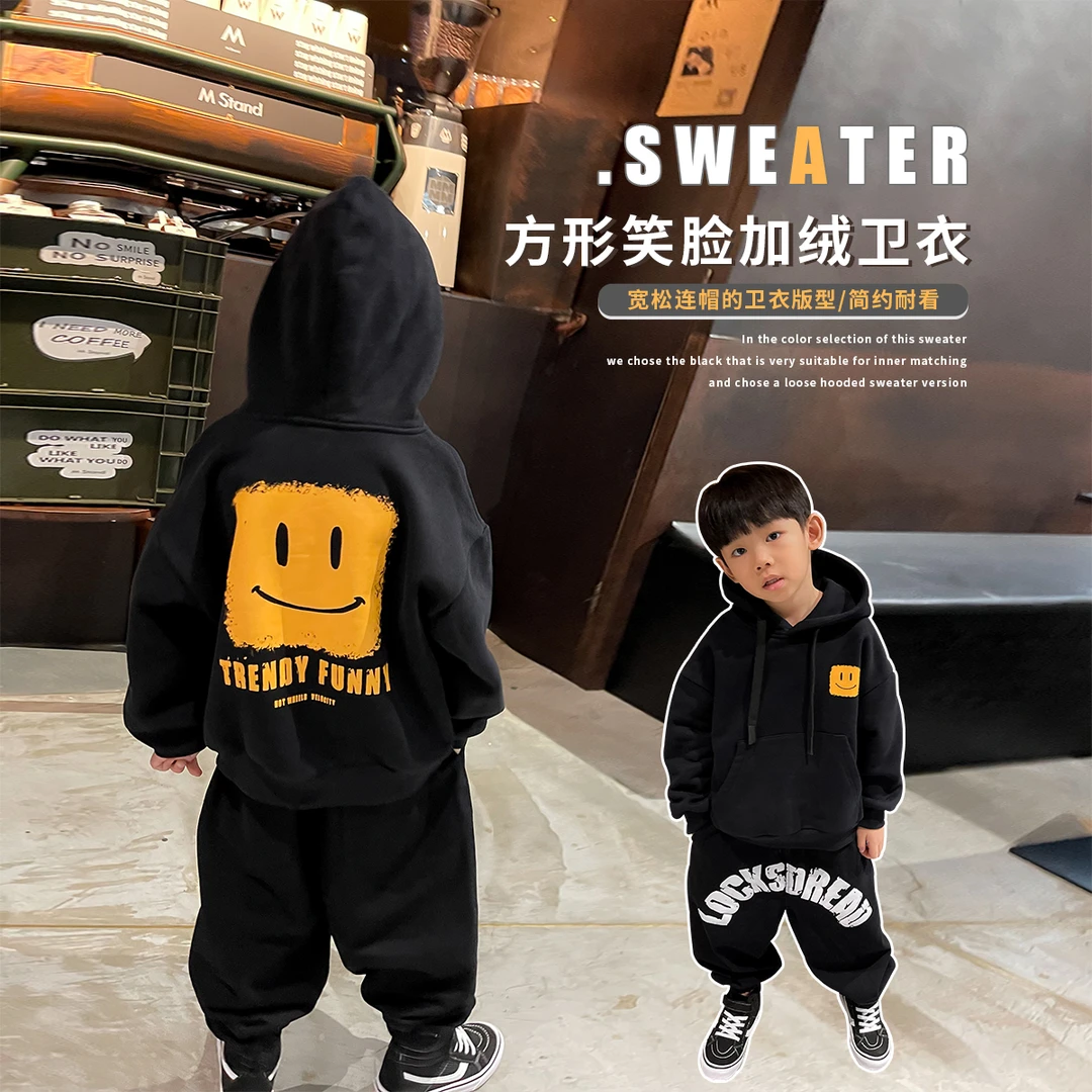 秋冬新款男童加绒针织长袖卫衣中大童儿童宽松M131W4630