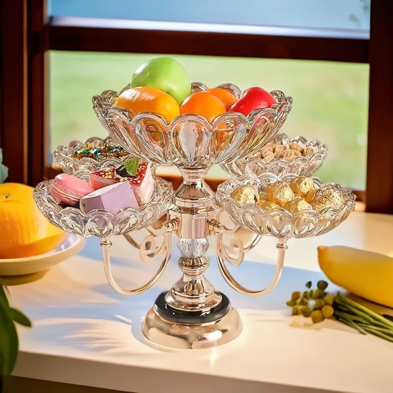 【冲量一天】欧式家用高级感手工水晶北欧高档双层多功能旋转坚果盘