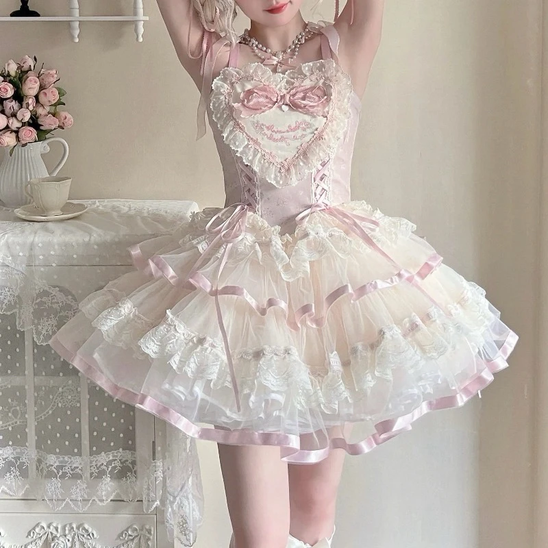 【现货】丝缎芭蕾系列原创夏日狗短lolita连衣裙少女花嫁花与珍珠匣