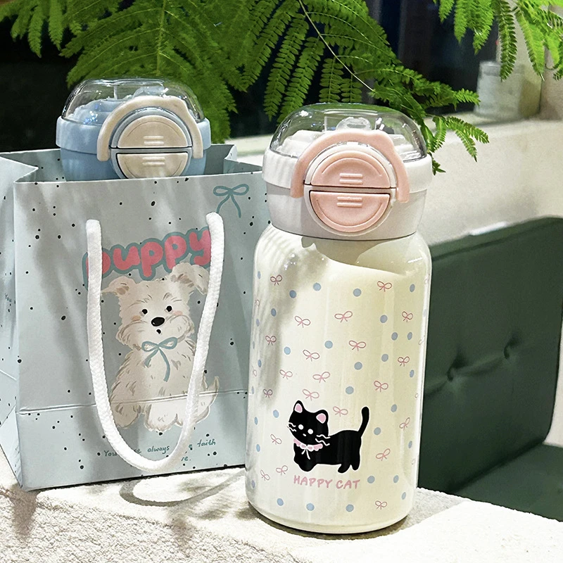 小清新ins女生小猫保温杯学生吸管保温杯可爱高颜值迷你保温杯