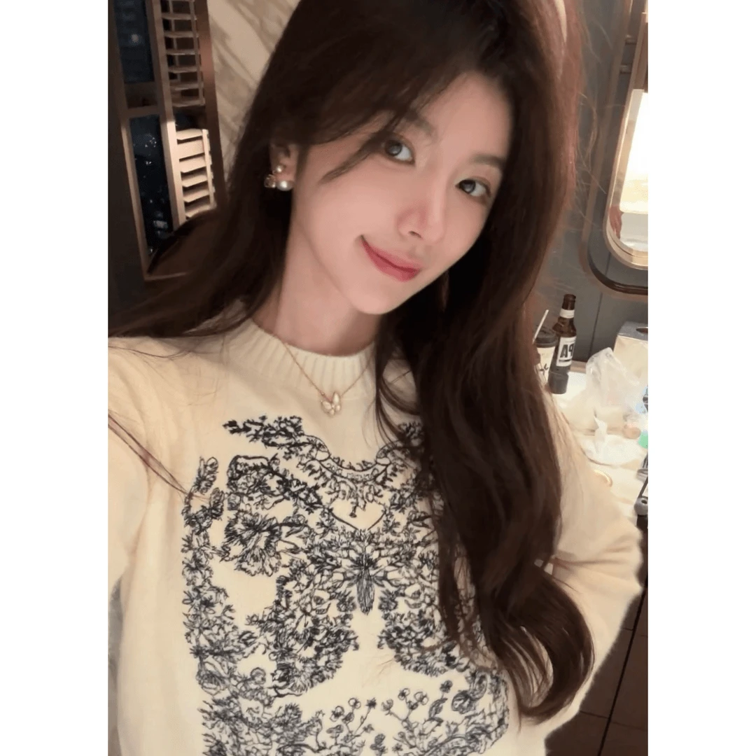 重工刺绣蝴蝶针织衫套头圆领毛衣女秋季新款长袖百搭