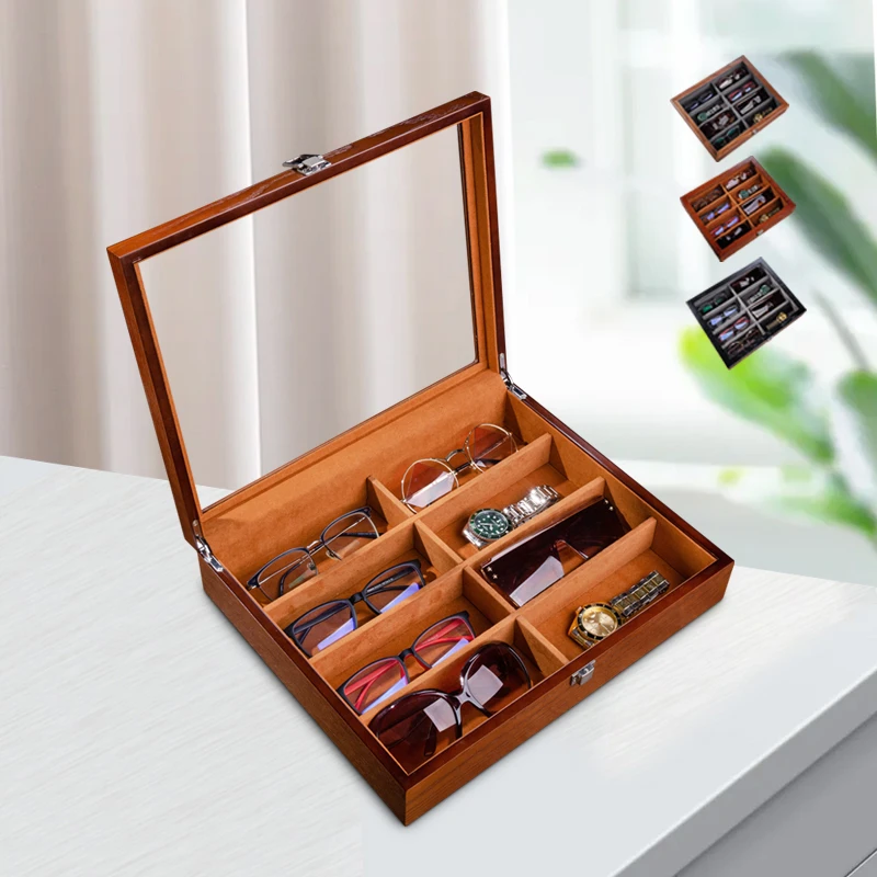 胡桃木质眼镜收纳优质盒子大容量近视镜太阳镜墨镜腕表首饰展示